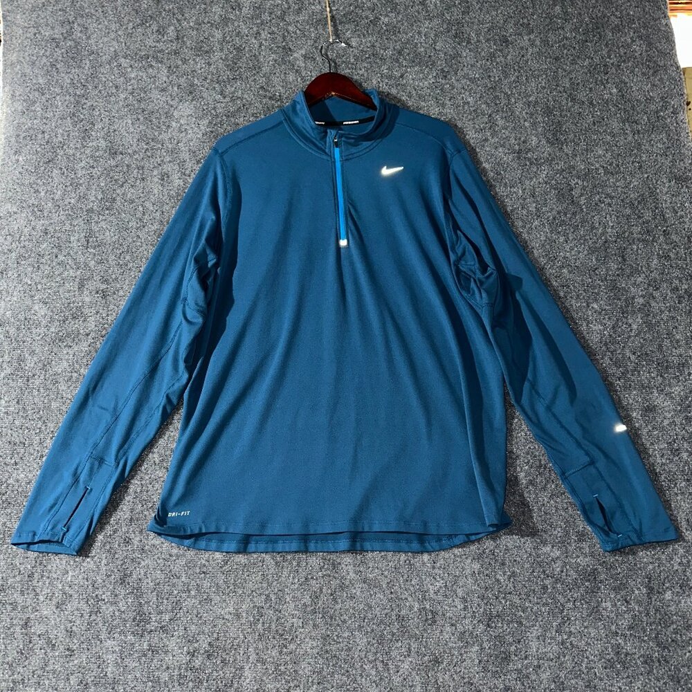 Nike Running Mens XL 1/4 Zip Pullover Blue Stretch Long Sleeve Thumb Holes